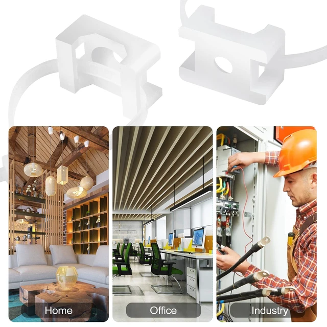 Alt view image 5 of 7 - 100 Pcs Cable Zip Tie Saddle Type Mounts Base with 8" Cable Ties Tapping Screw, Wire Cable Clips Organizer Holders Clamps White
