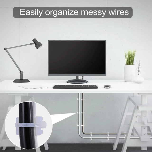 Alt view image 6 of 7 - 100 Pcs Cable Zip Tie Saddle Type Mounts Base with 8" Cable Ties Tapping Screw, Wire Cable Clips Organizer Holders Clamps White