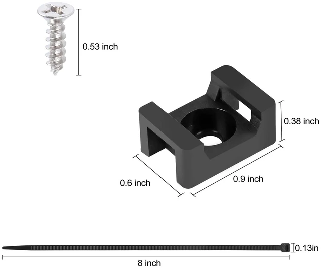 Alt view image 2 of 7 - 100 Pcs Cable Zip Tie Saddle Type Mounts Base with 8" Cable Ties Tapping Screw, Wire Cable Clips Organizer Holders Clamps Black