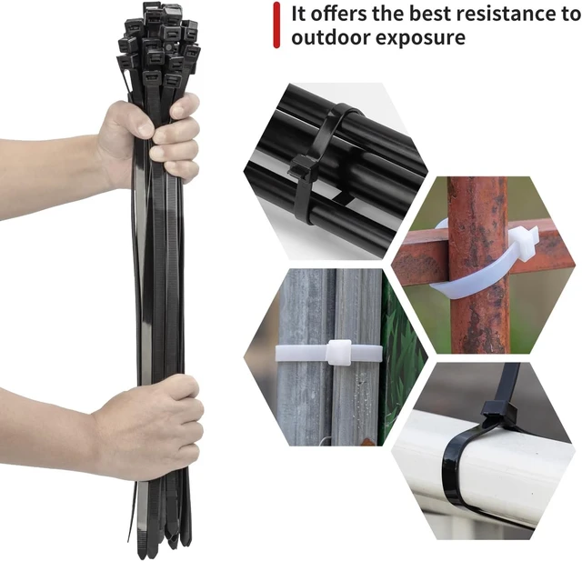 Alt view image 7 of 7 - 300 Pcs Black Zip Ties Assorted Sizes 12"+20"+26"+36" 220 LBS Heavy Duty Zip Ties, Ultra Strong Plastic Wire Ties UV Resistant, Extra Long Wire Ties, Big Tie Wraps