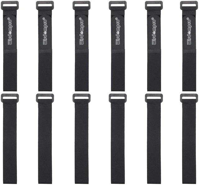 Main image of 12 Pack 1 x 12 Inch Long Hook and Loop Tie Down Straps Heavy Duty Durable Nylon, Reusable, Large, Wide, Black, Functional Adjustable Fastening Cinch Strap Cable Cord for Home, Office, Outdoor