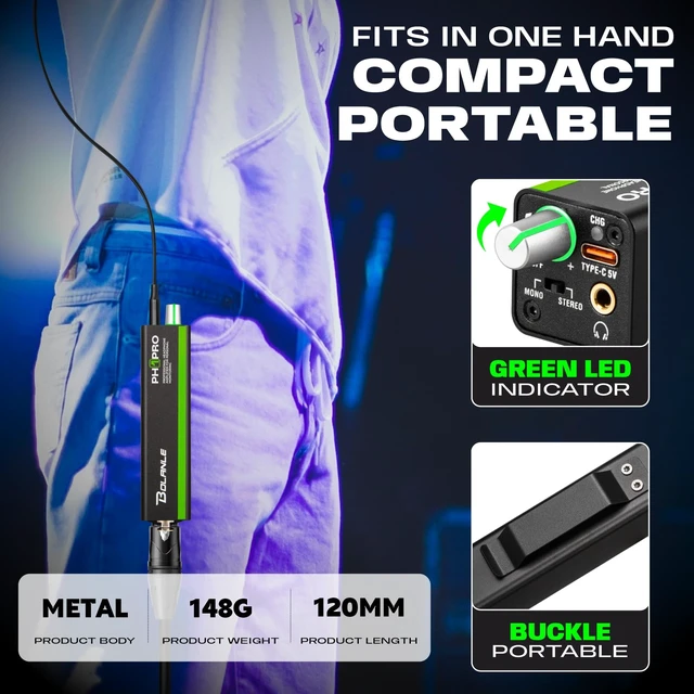 Alt view image 2 of 7 - PH1 PRO in-Ear Monitor Amplifier 25H Battery XLR/TRS Musicians Live Built-in 1000mAh rechargeable battery delivers up to 25 hours of continuous stage or rehearsal use
