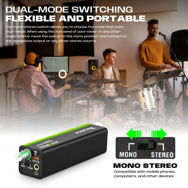 Alt view image 4 of 7 - PH1 PRO in-Ear Monitor Amplifier 25H Battery XLR/TRS Musicians Live Built-in 1000mAh rechargeable battery delivers up to 25 hours of continuous stage or rehearsal use