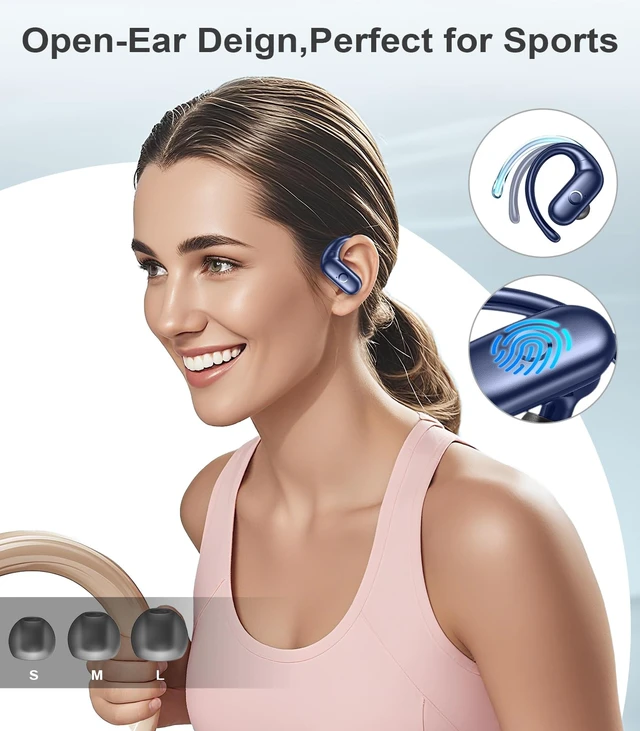 Alt view image 5 of 7 - Wireless Earbuds Bluetooth Headphones Sport,Over Ear Buds with Deep Bass Sound,60Hrs Playtime Earphones Redesigned Comfort Fit with Earhooks for Running,Meeting,Workout- Blue