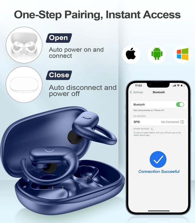 Alt view image 6 of 7 - Wireless Earbuds Bluetooth Headphones Sport,Over Ear Buds with Deep Bass Sound,60Hrs Playtime Earphones Redesigned Comfort Fit with Earhooks for Running,Meeting,Workout- Blue