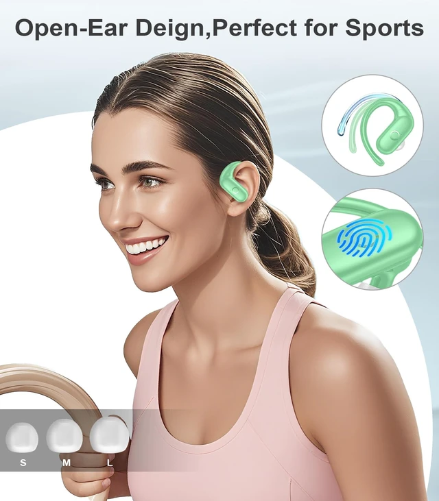 Alt view image 5 of 7 - Wireless Earbuds Bluetooth Headphones Sport,Over Ear Buds with Deep Bass Sound,60Hrs Playtime Earphones Redesigned Comfort Fit with Earhooks for Running,Meeting,Workout- Green