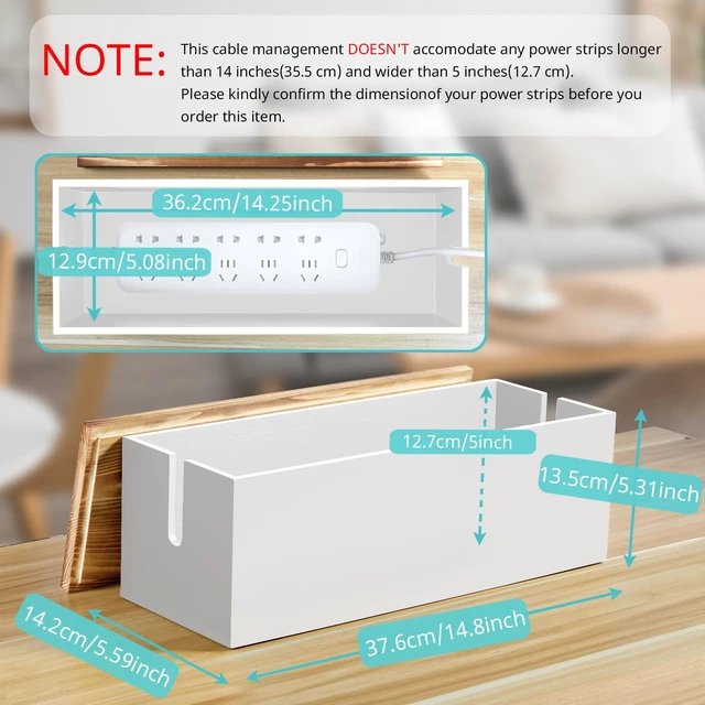 Alt view image 2 of 7 - Large Cable Management Box, Wooden Cord Organizer Box for Desk, Floor, Office to Hide Extension Cords Power Stripes Surge Protectors Chargers Wires, White