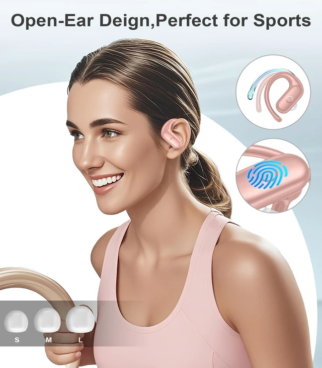 Alt view image 5 of 7 - Wireless Earbuds Bluetooth Headphones Sport,Over Ear Buds with Deep Bass Sound,60Hrs Playtime Earphones Redesigned Comfort Fit with Earhooks for Running,Meeting,Workout- Pure Pink