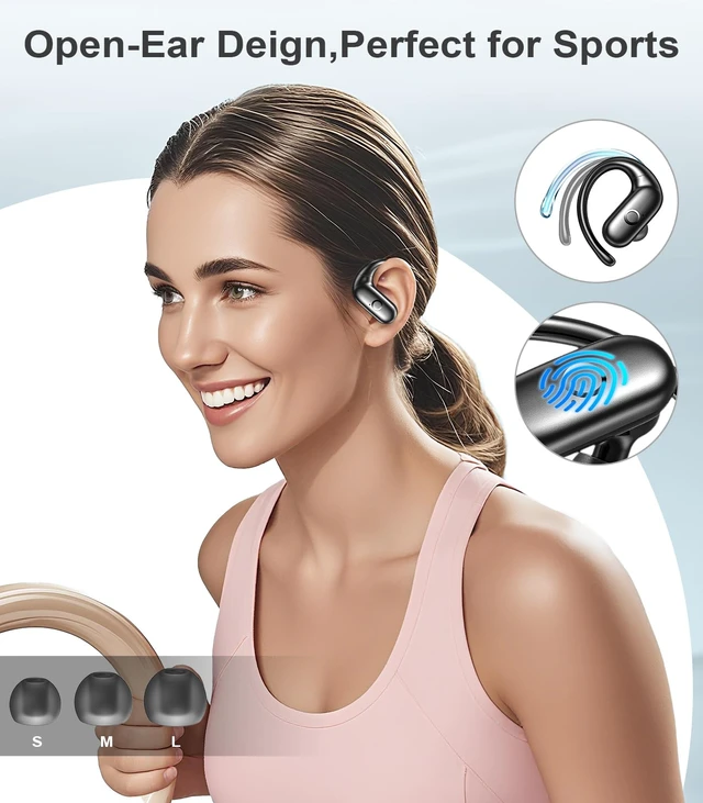 Alt view image 5 of 7 - Wireless Earbuds Bluetooth Headphones Sport,Over Ear Buds with Deep Bass Sound,60Hr Playtime Earphones Redesigned Comfort Fit with Earhooks for Running,Meeting,Workout-Black