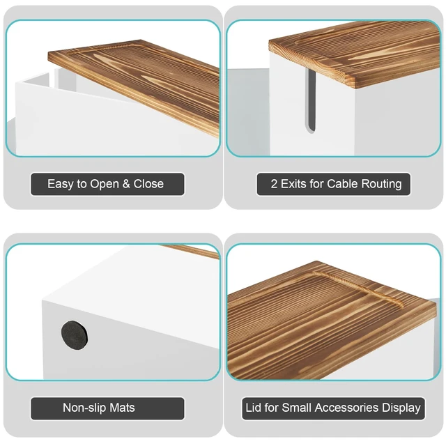Alt view image 4 of 7 - Large Cable Management Box, Wooden Cord Organizer Box for Desk, Floor, Office to Hide Extension Cords Power Stripes Surge Protectors Chargers Wires, White