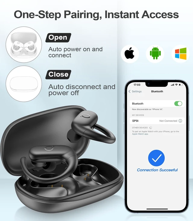 Alt view image 6 of 7 - Wireless Earbuds Bluetooth Headphones Sport,Over Ear Buds with Deep Bass Sound,60Hr Playtime Earphones Redesigned Comfort Fit with Earhooks for Running,Meeting,Workout-Black
