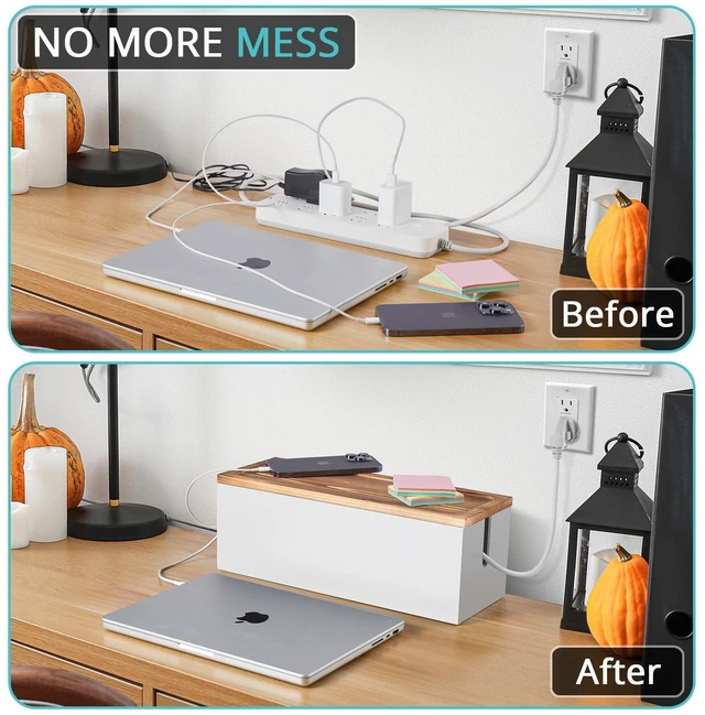 Alt view image 5 of 7 - Large Cable Management Box, Wooden Cord Organizer Box for Desk, Floor, Office to Hide Extension Cords Power Stripes Surge Protectors Chargers Wires, White
