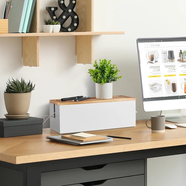 Alt view image 6 of 7 - Large Cable Management Box, Wooden Cord Organizer Box for Desk, Floor, Office to Hide Extension Cords Power Stripes Surge Protectors Chargers Wires, White