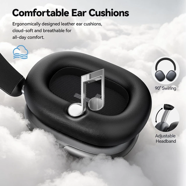 Alt view image 4 of 7 - Bluetooth Headphones Wireless Over Ear 80H Playtime (Black) Noise Reduction, Low Latency, Bluetooth 6.0, Deep Bass, Hi-Fi Stereo Sound, Comfortable, Lightweight for Travel Home Work