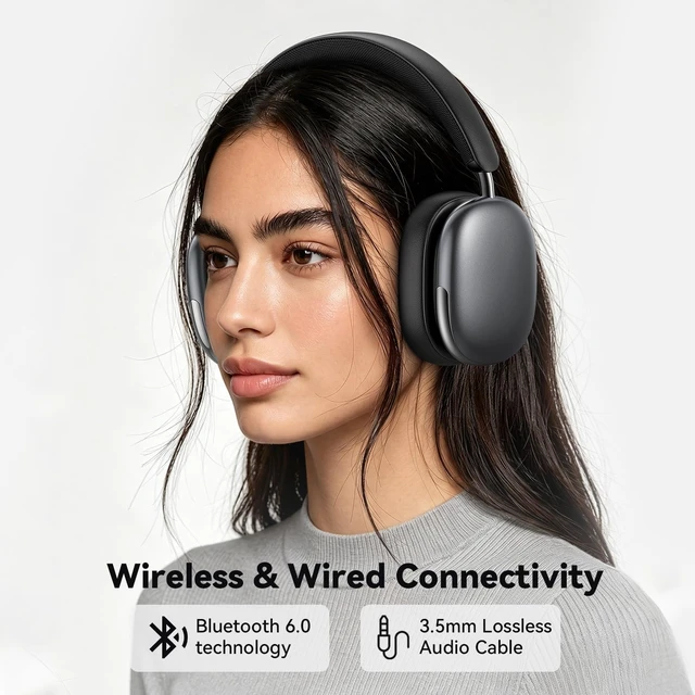 Alt view image 6 of 7 - Bluetooth Headphones Wireless Over Ear 80H Playtime (Black) Noise Reduction, Low Latency, Bluetooth 6.0, Deep Bass, Hi-Fi Stereo Sound, Comfortable, Lightweight for Travel Home Work