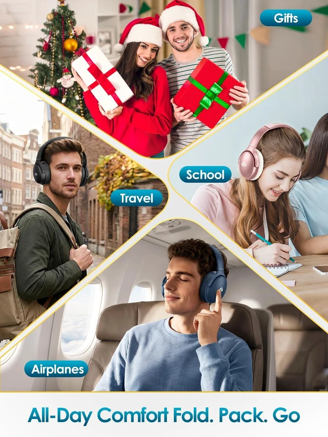 Alt view image 7 of 7 - Over Ear Headphones Active Noise Cancelling Headphones, H1 Wireless Bluetooth Headset, Deep Bass Headset, Low Latency, 90H Playtime, Foldable Headphone for Sport Running Cool Gadgets Gift