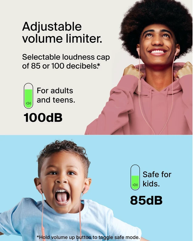 Alt view image 2 of 7 - USB-C Wired Earbuds, Adjustable Volume Limiter, IPX5 In-ear headphones for kids and adults, 85-100dB safe sound, flat tangle-free cable, school, travel, USB-C devices