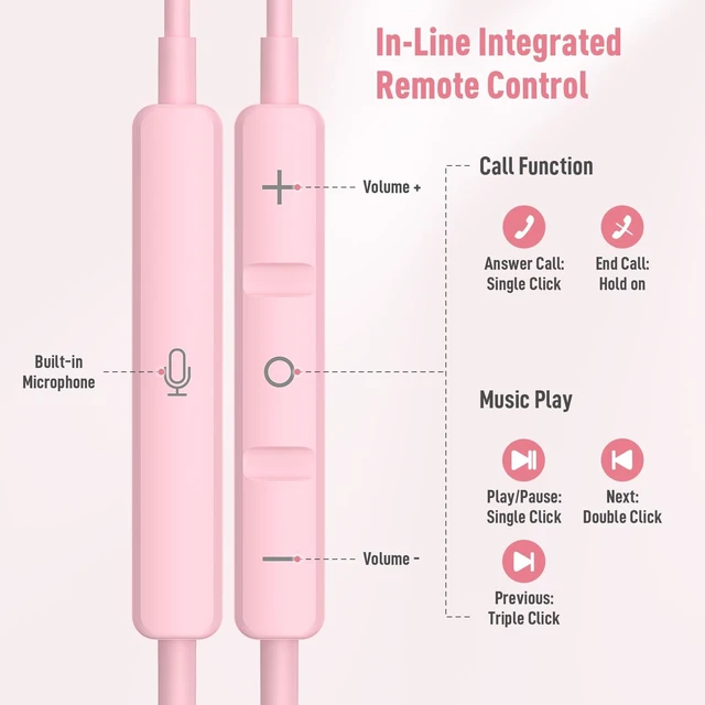 Alt view image 3 of 7 - USB C Headphone for iPhone 17 Air 16 15 18 Pro Max Duo Plus/iPad, Pink Type C Earphone with Mic Stereo Magnet Cute USBC Wired Earbud for Samsung Galaxy S26 S25 S24 Ultra A35 S23 Fe S22+ A17/Pixel