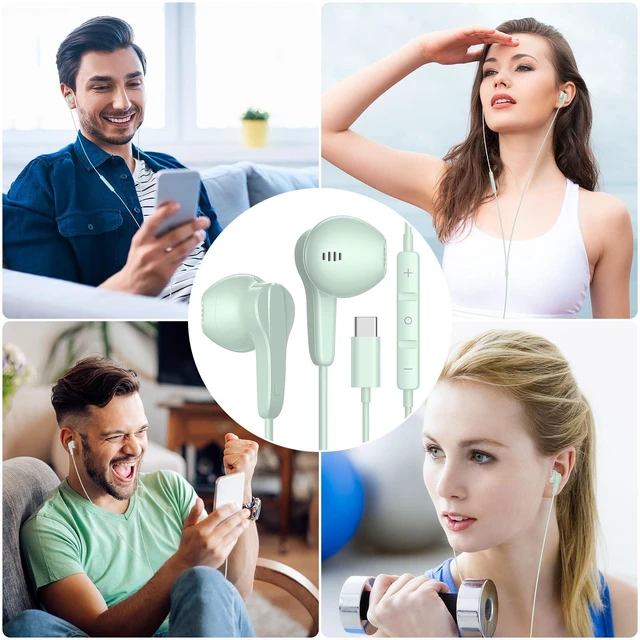 Alt view image 7 of 7 - USB C Headphones Wired for iPhone 17 Air 16 15 18 Pro Max Duo Plus, Green Type C Earphone with Mic Stereo Volume Magnet USBC Wired Earbud for Samsung Galaxy S26 S25 S24 Ultra S23 Fe S22 Flip/Pixel 10