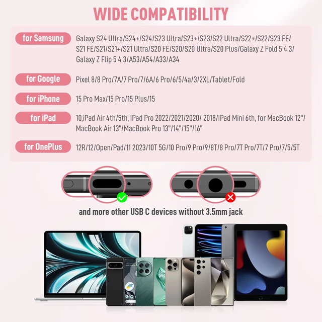 Alt view image 6 of 7 - USB C Headphone for iPhone 17 Air 16 15 18 Pro Max Duo Plus/iPad, Pink Type C Earphone with Mic Stereo Magnet Cute USBC Wired Earbud for Samsung Galaxy S26 S25 S24 Ultra A35 S23 Fe S22+ A17/Pixel