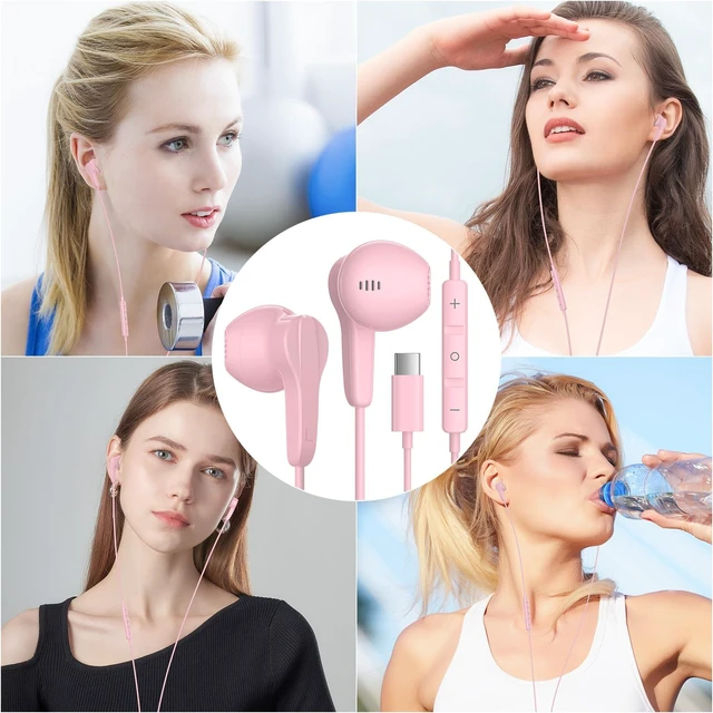 Alt view image 7 of 7 - USB C Headphone for iPhone 17 Air 16 15 18 Pro Max Duo Plus/iPad, Pink Type C Earphone with Mic Stereo Magnet Cute USBC Wired Earbud for Samsung Galaxy S26 S25 S24 Ultra A35 S23 Fe S22+ A17/Pixel