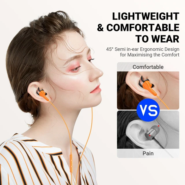 Alt view image 3 of 7 - USB C Headphones Wired for iPhone 17 18 Pro Max Duo Air 16 15 Plus, Orange Type C Earphone with Mic Stereo Magnet USBC Wired Earbuds for Samsung Galaxy S26 S25 S24 Ultra S23 Fe S22+ Fold/Pixel 11 10 9