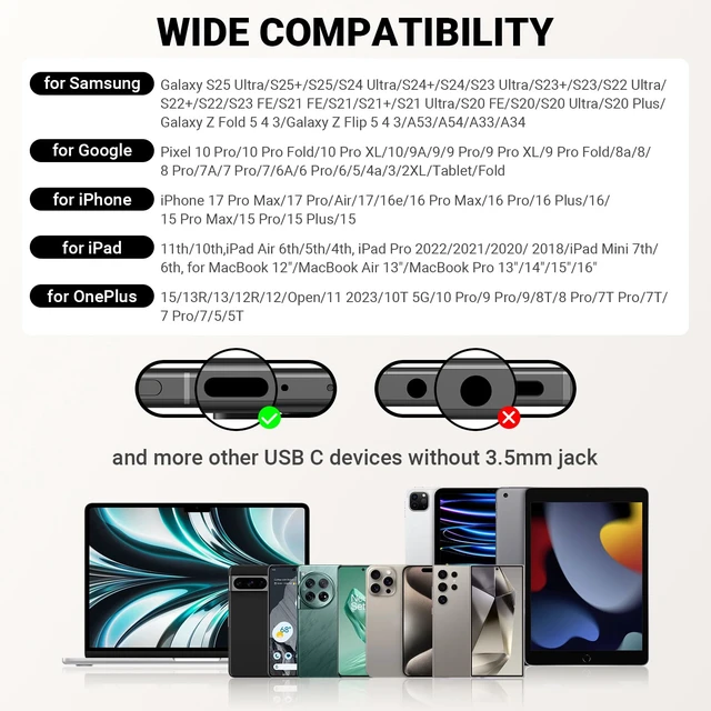 Alt view image 6 of 7 - USB C Headphones Wired for iPhone 17 18 Pro Max Duo Air 16 15 Plus, Orange Type C Earphone with Mic Stereo Magnet USBC Wired Earbuds for Samsung Galaxy S26 S25 S24 Ultra S23 Fe S22+ Fold/Pixel 11 10 9