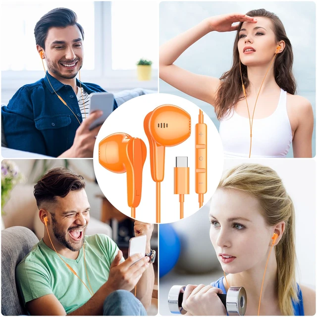 Alt view image 7 of 7 - USB C Headphones Wired for iPhone 17 18 Pro Max Duo Air 16 15 Plus, Orange Type C Earphone with Mic Stereo Magnet USBC Wired Earbuds for Samsung Galaxy S26 S25 S24 Ultra S23 Fe S22+ Fold/Pixel 11 10 9