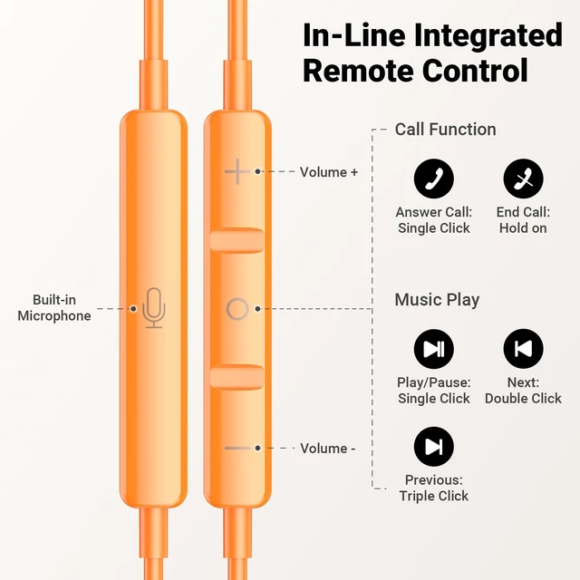 Alt view image 5 of 7 - USB C Headphones Wired for iPhone 17 18 Pro Max Duo Air 16 15 Plus, Orange Type C Earphone with Mic Stereo Magnet USBC Wired Earbuds for Samsung Galaxy S26 S25 S24 Ultra S23 Fe S22+ Fold/Pixel 11 10 9