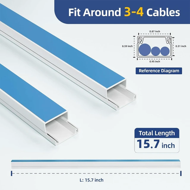Alt view image 3 of 7 - Cord Hider Kits, 1008 in Cord Covers for Wires on Wall, Paintable Cable Cover Raceways, Cable Concealer Raceway for Home and Office, L 64 X 15.75in W 0.94in H 0.55in, White