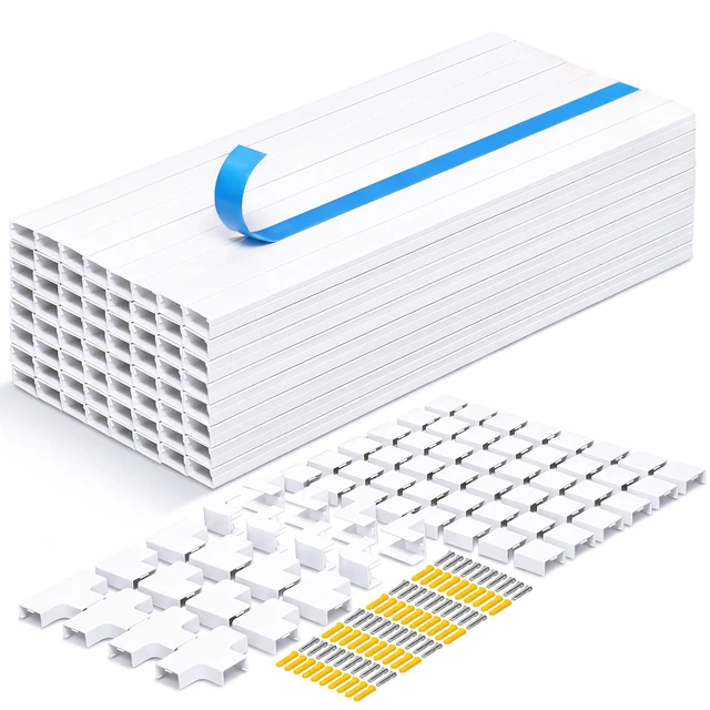 Alt view image 2 of 7 - Cord Hider Kits, 1008 in Cord Covers for Wires on Wall, Paintable Cable Cover Raceways, Cable Concealer Raceway for Home and Office, L 64 X 15.75in W 0.94in H 0.55in, White