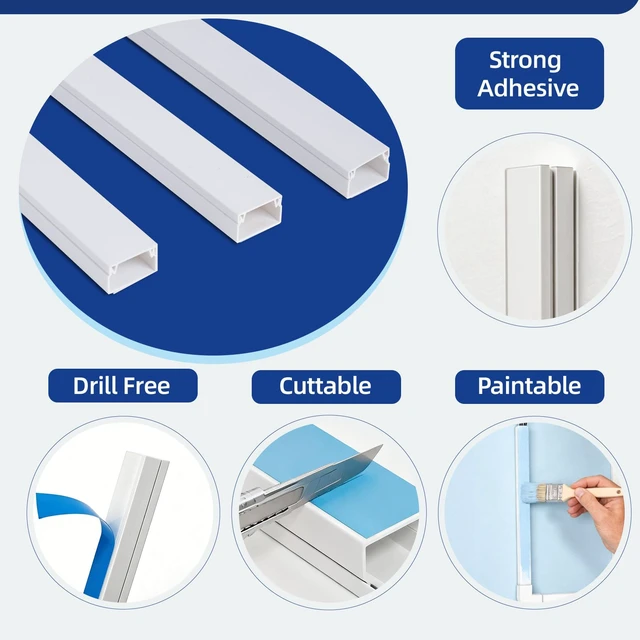 Alt view image 4 of 7 - Cord Hider Kits, 1008 in Cord Covers for Wires on Wall, Paintable Cable Cover Raceways, Cable Concealer Raceway for Home and Office, L 64 X 15.75in W 0.94in H 0.55in, White
