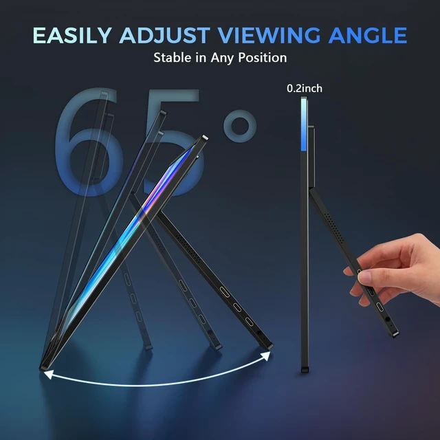 Alt view image 5 of 7 - Portable Monitor 15.6'' Laptop Screen Extender w/180° Rotation Stand 1080P Ultra-Slim Travel Monitor w/Dual Speakers, USB-C HDMI Portable Screen for Laptop Mac Phone Xbox Ps5 Switch