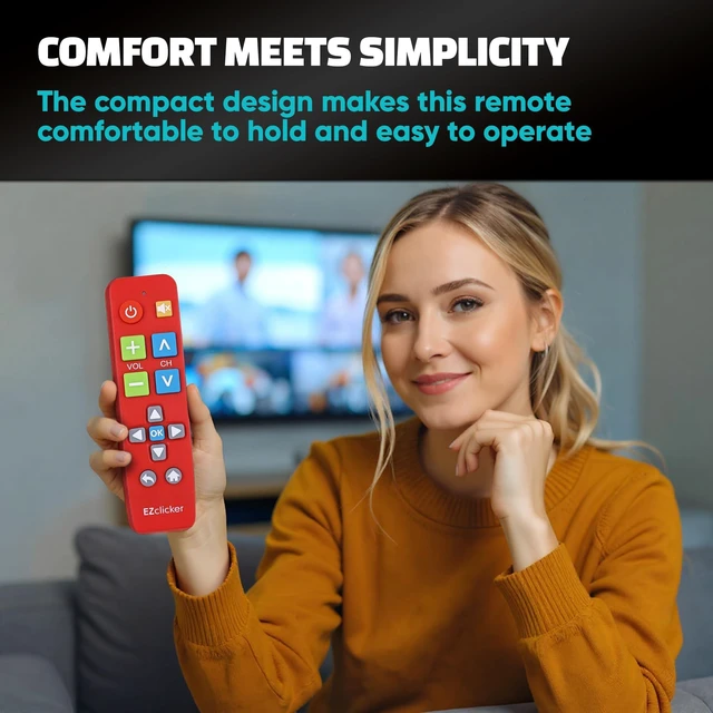 Alt view image 6 of 7 - Big Button Universal TV Remote, Easy to Use for All Ages (Red) Great for Seniors, Works with Major TV Brands (2xAAA Batteries Not Included)