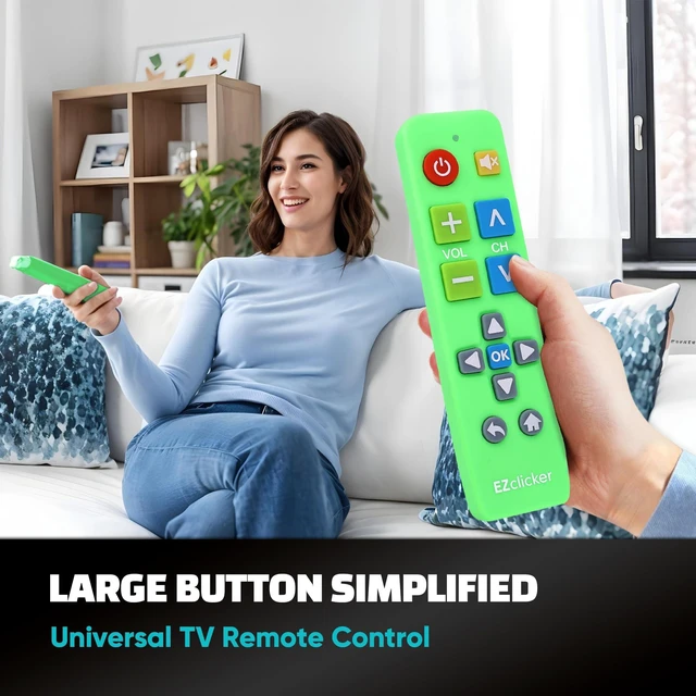 Alt view image 2 of 7 - Big Button Universal TV Remote, Easy to Use for All Ages (Green) Great for Seniors, Works with Major TV Brands (2xAAA Batteries Not Included)