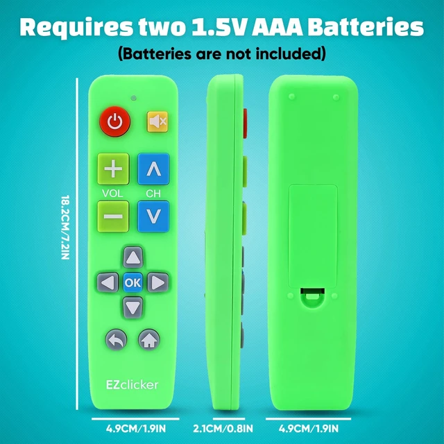 Alt view image 7 of 7 - Big Button Universal TV Remote, Easy to Use for All Ages (Green) Great for Seniors, Works with Major TV Brands (2xAAA Batteries Not Included)
