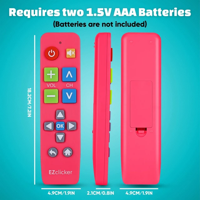 Alt view image 7 of 7 - Big Button Universal TV Remote, Easy to Use for All Ages (Pink) Great for Seniors, Works with Major TV Brands (2xAAA Batteries Not Included)