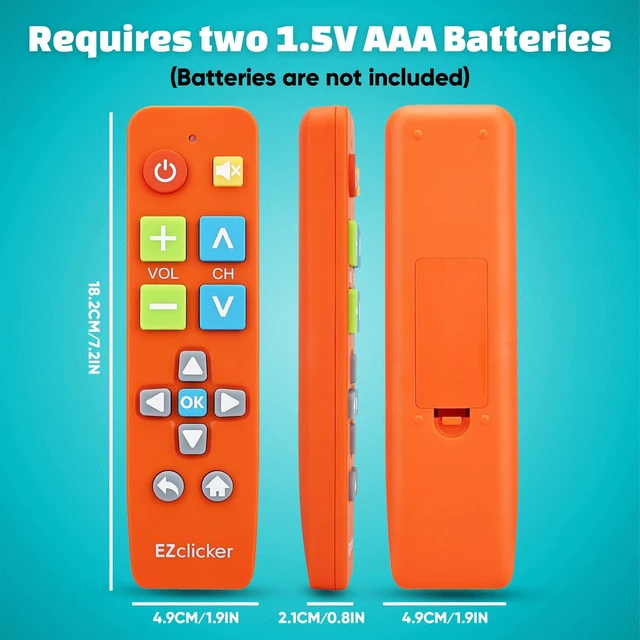 Alt view image 7 of 7 - Big Button Universal TV Remote, Easy to Use for All Ages (Orange) Great for Seniors, Works with Major TV Brands (2xAAA Batteries Not Included)