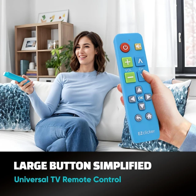 Alt view image 2 of 7 - Big Button Universal TV Remote, Easy to Use for All Ages (Blue) Great for Seniors, Works with Major TV Brands (2xAAA Batteries Not Included)