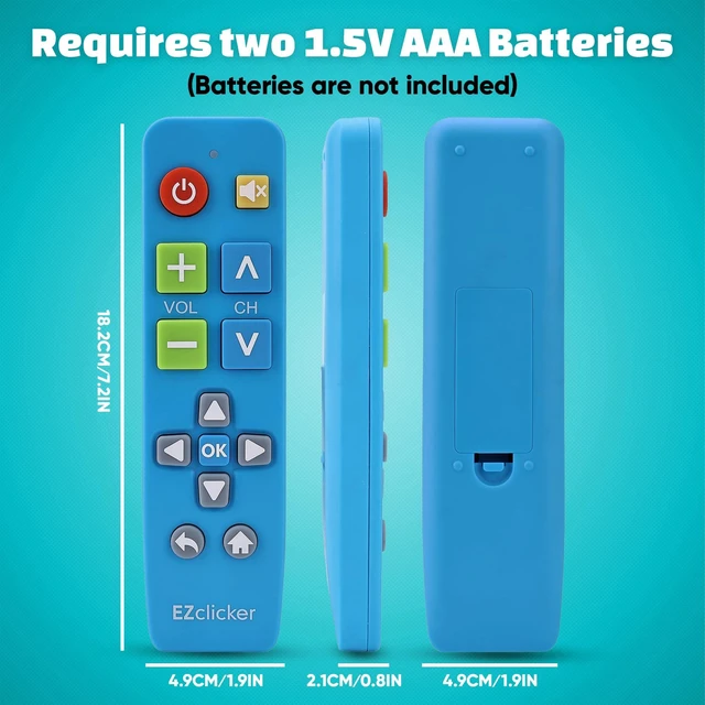 Alt view image 7 of 7 - Big Button Universal TV Remote, Easy to Use for All Ages (Blue) Great for Seniors, Works with Major TV Brands (2xAAA Batteries Not Included)