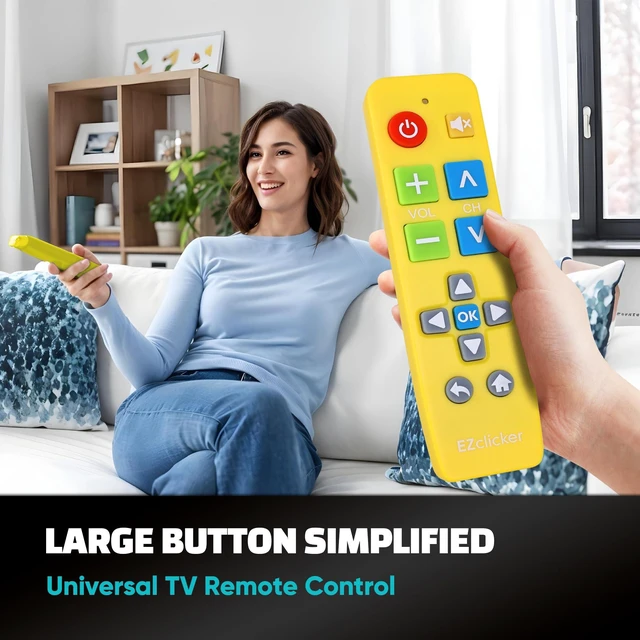 Alt view image 2 of 7 - Big Button Universal TV Remote, Easy to Use for All Ages (Yellow) Great for Seniors, Works with Major TV Brands (2xAAA Batteries Not Included)