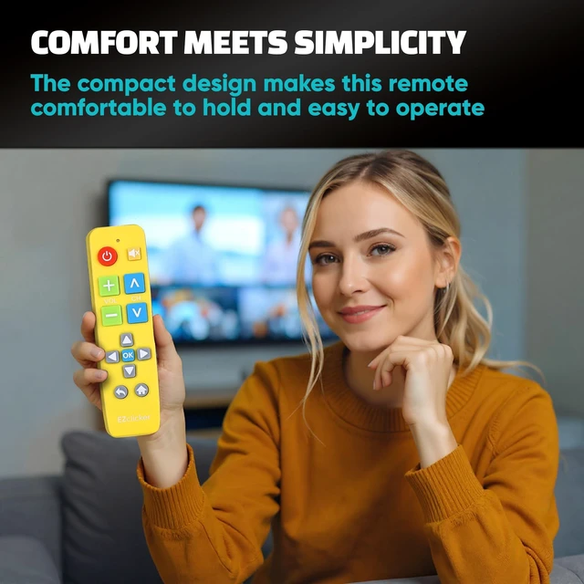 Alt view image 6 of 7 - Big Button Universal TV Remote, Easy to Use for All Ages (Yellow) Great for Seniors, Works with Major TV Brands (2xAAA Batteries Not Included)