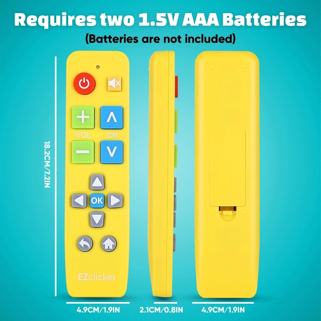 Alt view image 7 of 7 - Big Button Universal TV Remote, Easy to Use for All Ages (Yellow) Great for Seniors, Works with Major TV Brands (2xAAA Batteries Not Included)
