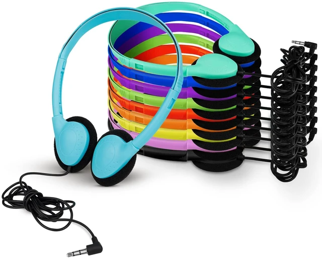 Main image of 100 Pack Classroom Headphones Bulk for Kids Students School Wired On Ear Class Set Headphones for Library Testing 3.5mm Jack for Chromebook Laptop PC Computer Testing Multi Color