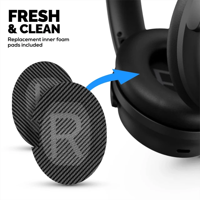 Alt view image 5 of 7 - Hybrid Replacement Earpads for Bose QuietComfort 25 (QC25) Wireless Headphones, Soft Gel, Breathable Fabric w/PU Leather & Memory Foam, Extra Comfort, Easy Install, By (Black)