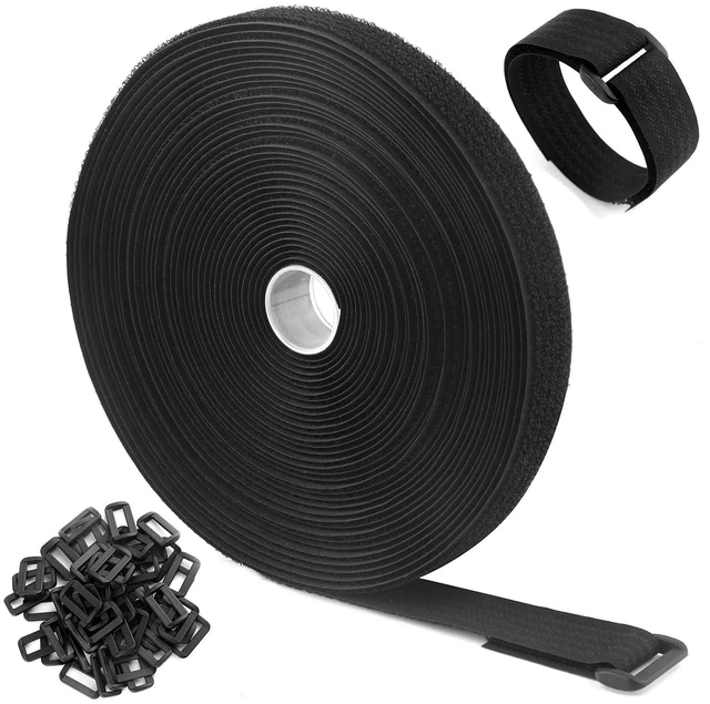 Main image of 32Ft x 1In Adjustable Cable Straps with Buckles, Free Cut Length, Black Reusable Fastening Cable Ties, Hook and Loop Securing Strap for Cable Tidy, Wire Management, Cord Organiser