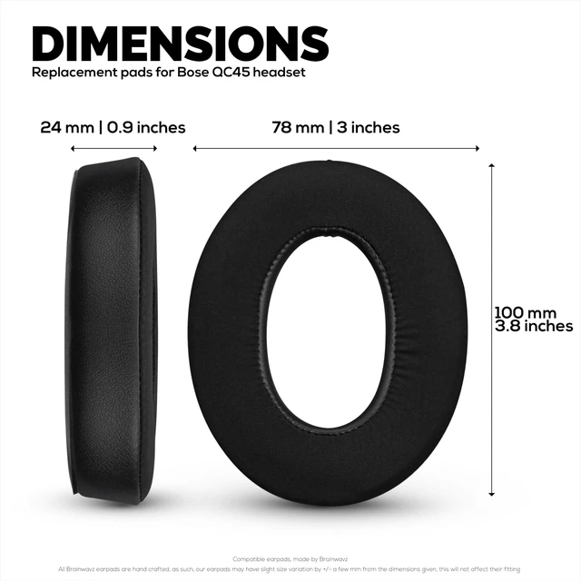 Alt view image 7 of 7 - Hybrid Replacement Earpads for Bose QuietComfort 45 (QC45) Wireless Headphones, Soft Gel, Breathable Fabric w/PU Leather & Memory Foam, Extra Comfort, Easy Install, By (Black)