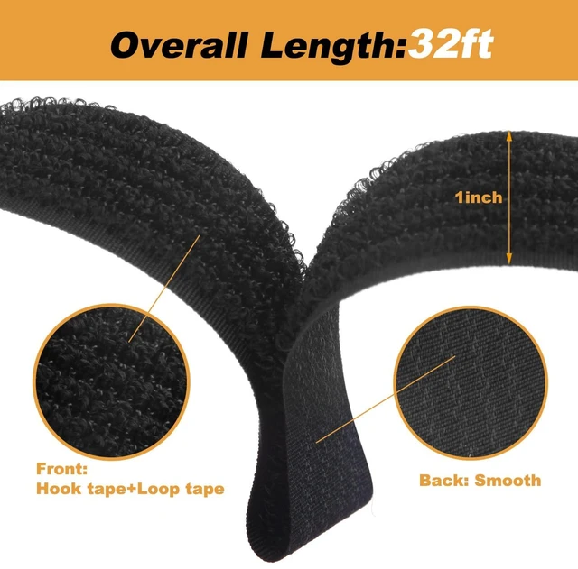 Alt view image 3 of 7 - 32Ft x 1In Adjustable Cable Straps with Buckles, Free Cut Length, Black Reusable Fastening Cable Ties, Hook and Loop Securing Strap for Cable Tidy, Wire Management, Cord Organiser