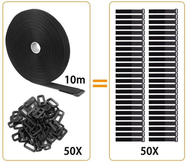 Alt view image 5 of 7 - 32Ft x 1In Adjustable Cable Straps with Buckles, Free Cut Length, Black Reusable Fastening Cable Ties, Hook and Loop Securing Strap for Cable Tidy, Wire Management, Cord Organiser