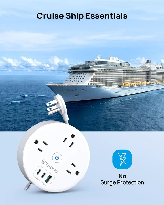 Alt view image 5 of 7 - 20W USB C Travel Power Strip, Retractable Extension Cord 5ft Power Strip with 3 AC Outlets and 3 USB Ports, Ultra Thin Flat Plug, Cruise Ship Essentials, for Home Hotel Dorm Room, White
